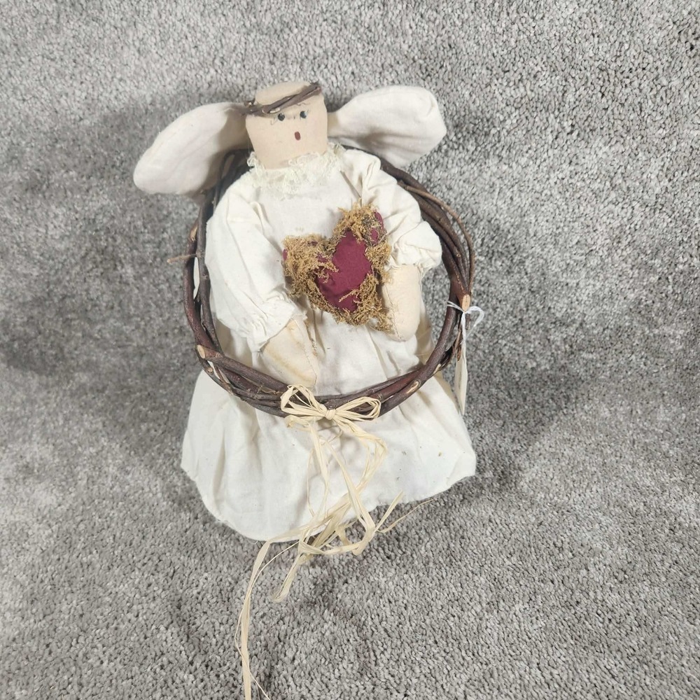 Angel Doll Cream Primitive Folk Art‎ Wreath Heart Decor